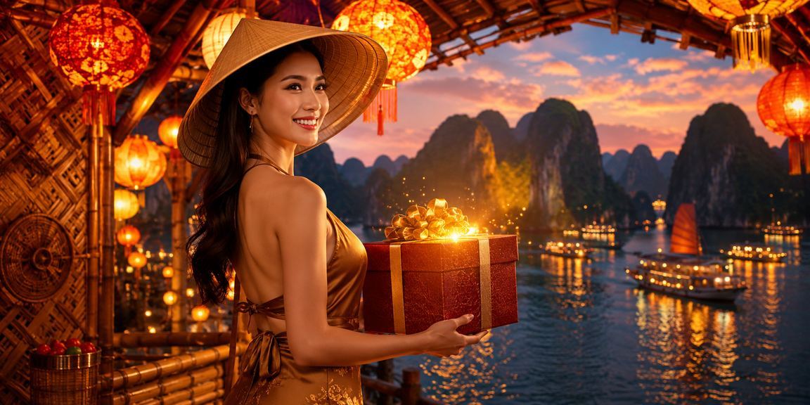Vịnh Hạ Long với nón lá và bối cảnh casino betting cho người dùng Việt